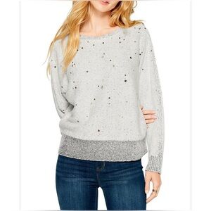 NIC+ZOE Falling Stars Rhinestone‎ Sweater Gray M NWOT Sparkle Kimono Sleeve